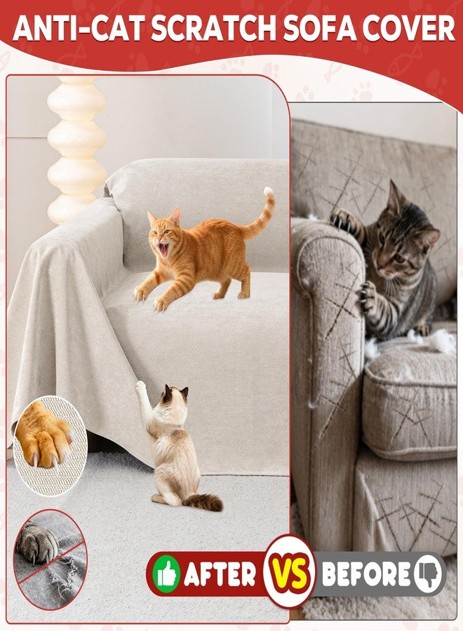 Loiion Cat Scratch Furniture Protector - Anti-Slip, Waterproof Sofa Cover to Keep Cats Off, Pet-Friendly Couch Protectors for 3 Cushion Couch, Khaki Anti-Scratch Couch Cover for Pets and Kids 150"X71" - Image 2